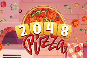Šarena grafika sa picom, velikim brojem 2048 i natpisom „Pizza na ružičastoj pozadini