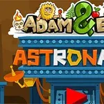Naslovna grafika za video igru Adam & Eve Astronaut sa crtanim likovima Adama i Eve u astronautskim odelima
