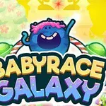 Naslovna slika video igre BabyRace Galaxy sa crtanim plavim stvorenjem i šarenim pozadinom