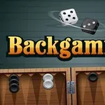Tabla za tavlju sa kockicama i logo igre Backgammon
