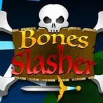 Logo igre Bones Slasher sa lobanjom i prekrštenim kostima