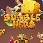 Dizajn naslovne strane video igre Bubble Hero sa crtanim miševima i mehurićima