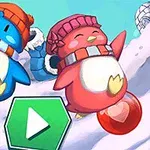 Bubble Penguins Dve crtane ptice u šalovima i kapama klize niz sneg