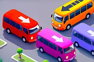 Ilustracija šarenih autobusa u igrici sa izometrijskom perspektivom