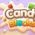 Logo video igre Candy Blocks sa šarenim blokovima na pastelnoj pozadini