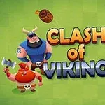 Ilustracija za video igru Clash of Vikings sa crtanim vikinzima i oružjem