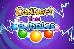 Šareni natpis „Connect the Bubbles sa raznobojnim kuglicama na ljubičastoj spiralnoj pozadini sa svetlećim cik-cak linijama