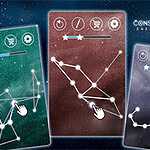 Ilustracija saobražaja zvezda u obliku sazvežđa na tri različite boje pozadina sa simbolima i tekstom Constellation Energy Series