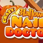 Promotivni banner za mobilnu igricu Crazy Halloween Nail Doctor sa bundevom i medicinskim alatima