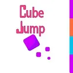 Koloritna grafika sa naslovom Cube Jump i skakačkim kockama na šarenom pozadini
