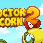 Logo igre Doctor Acorn 2 sa žutim robotom i crvenim žirom