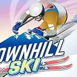 Downhill Ski Animirani lik koji skija niz planinu na ilustraciji za spust na skijama