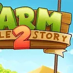 Logo igre Farm Puzzle 2 Story sa drvenom tablom i živopisnom pozadinom