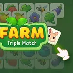 Ekran igre Farm Triple Match sa kartama voća, povrća i životinja na zelenoj pozadini