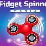 Crveni fidget spinner na plavoj pozadini sa svetlosnim efektima i tekstom Fidget Spinner Mania