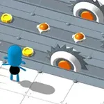 Lik iz video igre izbegava prepreke i sakuplja novčiće na putu sa testerama