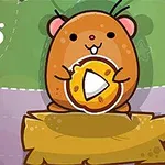 Crtež simpatičnog hrčka koji drži play dugme, na zelenoj pozadini sa mehurićima