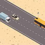 Highway Rush Vozila na pustinjskom putu sa kamionom, autom i autobusom u izometrijskoj perspektivi
