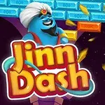 Plava igračka džin iz video igre sa zlatnicima i naslovom Jinn Dash