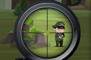 Crtani vojnik u meti kroz snajperski nišan