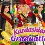 Ilustracija diplomiranja Kardashianki sa balonima i konfetama