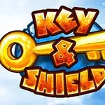 Logo video igre Key & Shield sa ključem i štitom na plavom nebu