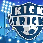 Logo fudbalske igre Kick Trick sa stadionom i reflektorima u pozadini