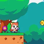 Retro video igra sa crtanim vevericom koja skuplja zlatnike u šumskom okruženju