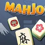 Logo igre Mahjong sa tri pločice koje imaju kineske simbole i dizajn cveta