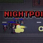 Pikselizovana scena video igre sa likovima koji se bore na ulici, naslov igre Nightpoint