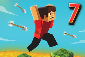 Animirani lik sa smeđom kosom i crvenom majicom skače preko pejzaža sa strelama koje lete oko njega, dok se u gornjem desnom uglu vidi broj sedam