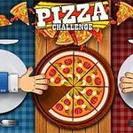 Ilustracija izazova u jedenju pizze sa dve ruke koje se pružaju ka pici na drvenom stolu, okružena kriškama pice, uz tekst Pizza Challenge