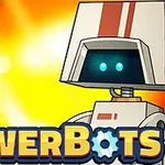 Ilustracija naslovne strane video igre Powerbots sa robotima u akciji