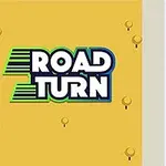 Logo video igre Road Turn i raznobojni automobili na raskrsnici