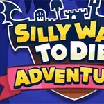 Logo igre Silly Ways to Die: Adventure sa zamkom u pozadini u crtanim stilu