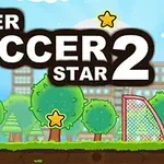 Naslovna slika video igre Super Soccer Star 2 sa fudbalskom loptom pored gola u parku