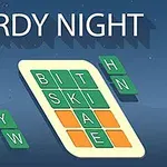Logička igra sa slovima na plavoj pozadini sa natpisom Wordy Night